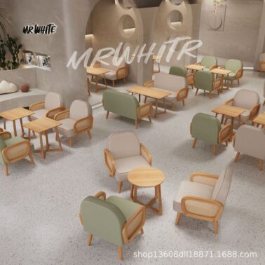 Ensembles table et chaises en bois massif, simples et décontractés, pour salons de thé, pâtisseries, cafés, restaurants, librairies et espaces de repos doubles.