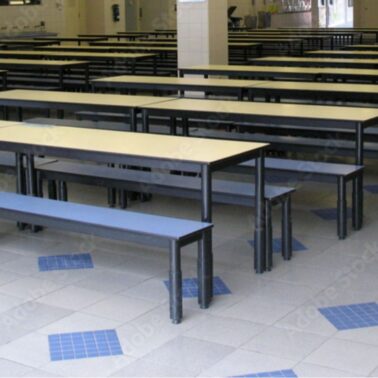 Ensembles de tables et chaises de cafétéria pour 4, 6 et 8 personnes, y compris pour étudiants, personnel, usines et restaurants de restauration rapide, tous fabriqués en acier inoxydable.